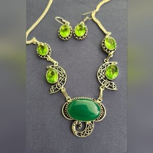 Green Onix, Peridot Sterling Plate  Necklace and Earring Set